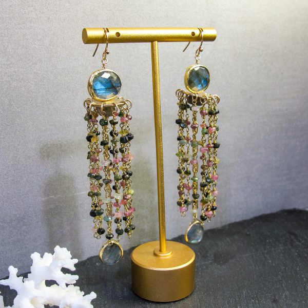 Labradorite & Tourmaline Chandelier Earrings - Image 5