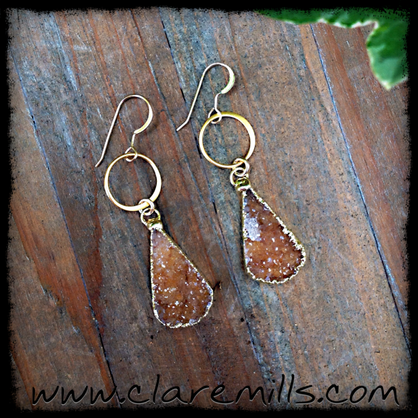 Orange Citrine Druzy Teardrop Earrings