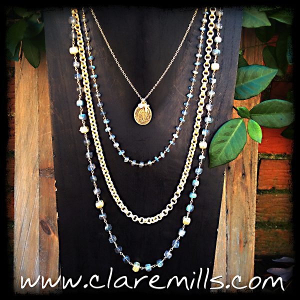 Antique Religious Medal Multi Strand Necklace