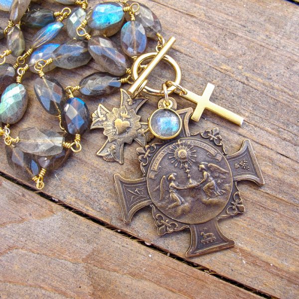 The Sacred Heart Cross on Labradorite