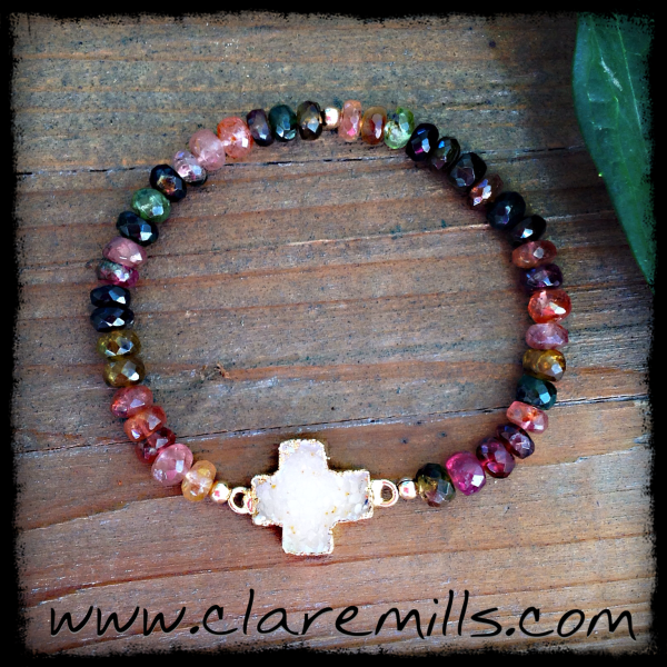 Druzy & Tourmaline Cross Bracelet