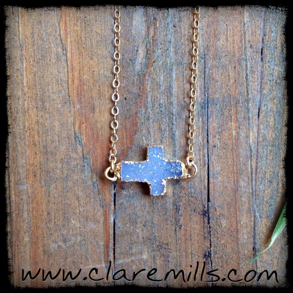 Druzy Cross on Delicate Gold Chain