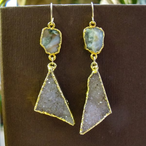 Agate Slice & Druzy Earrings - Image 2
