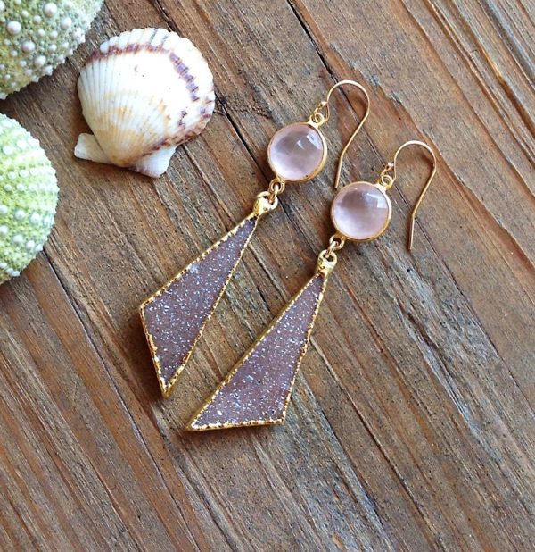 Rose Quartz & Druzy Earrings - Image 3