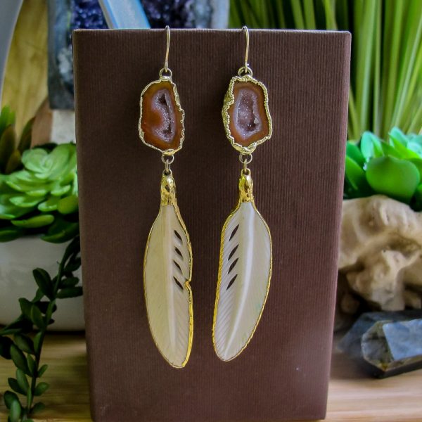 Geode & Bone Feather Earrings
