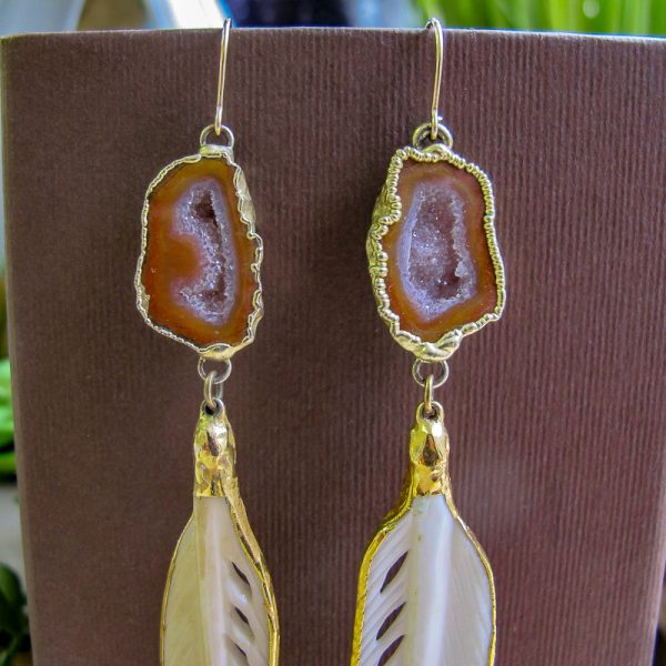 Geode & Bone Feather Earrings - Image 2