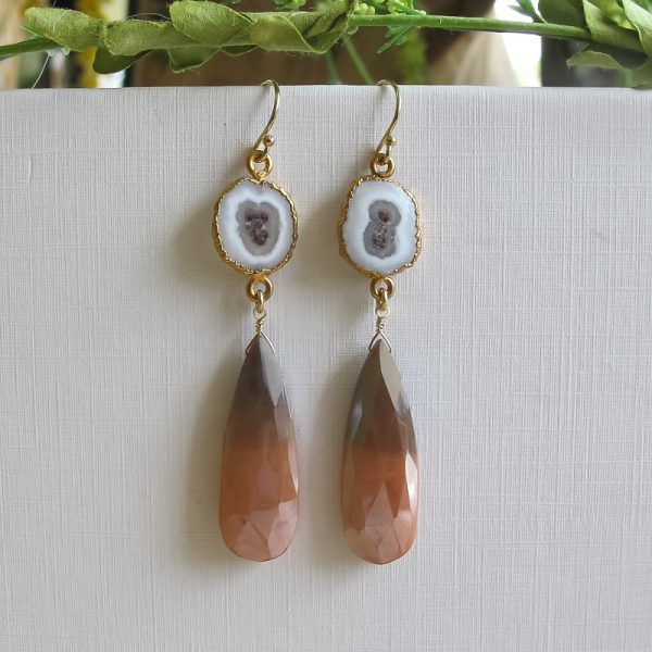 Peach and Grey Moonstone Earrings