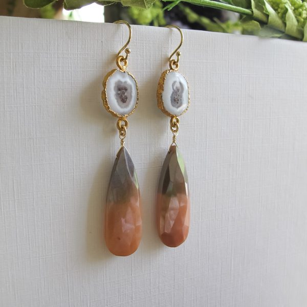 Peach and Grey Moonstone Earrings - Image 3