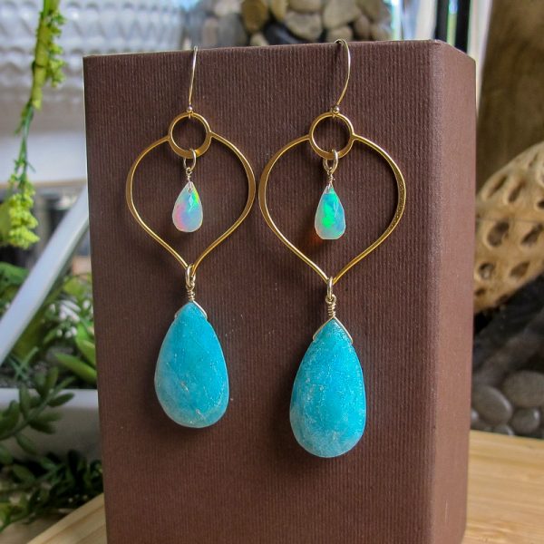 Single Lotus Fire Opal Amazonite Earrings
