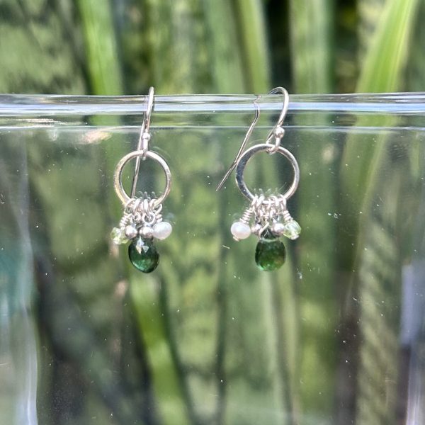 Green Tourmaline, Peridot, & Pearl Earrings - Image 3