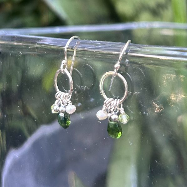 Green Tourmaline, Peridot, & Pearl Earrings - Image 4