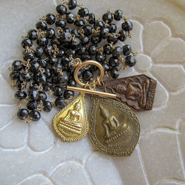 Buddha Amulets Necklace on Black Onyx Chain