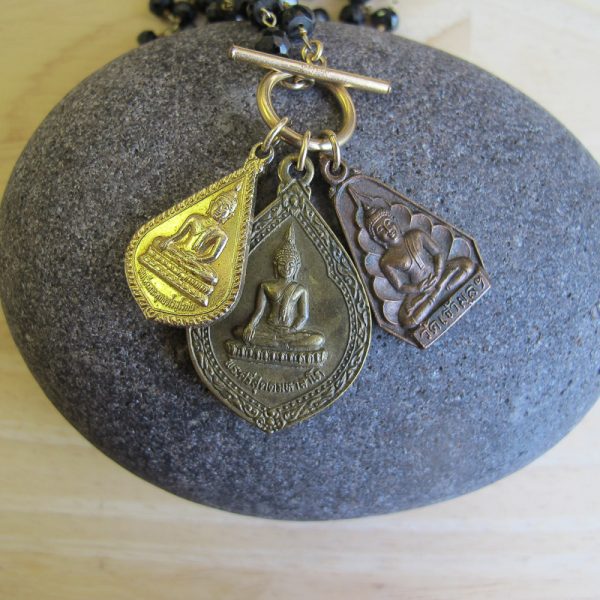 Buddha Amulets Necklace on Black Onyx Chain - Image 2