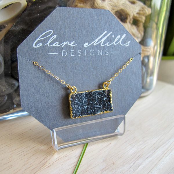 Black Druzy Bar Necklace