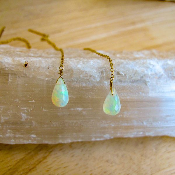 Ethiopian Opal Faceted Teardrop Threader Earrings - Image 3