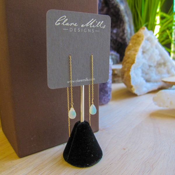 Ethiopian Opal Faceted Teardrop Threader Earrings