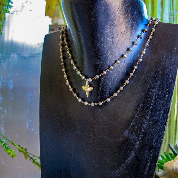 Baby Shark's Tooth on Pyrite Necklace
