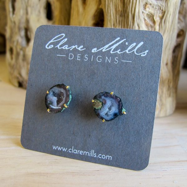 Blue Geode Stud Earrings - Image 2
