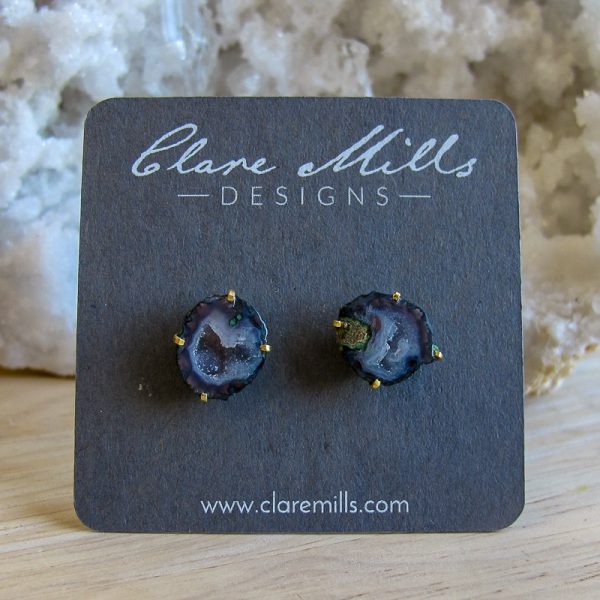 Blue Geode Stud Earrings