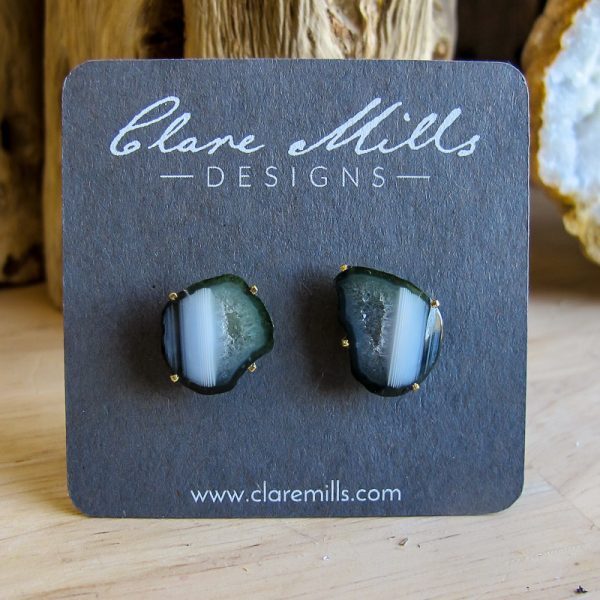 Blue Green Geode Stud Earrings