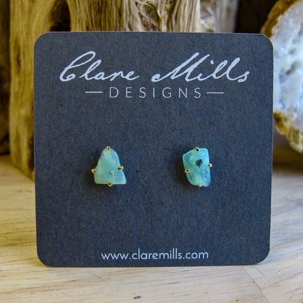 Gold Peruvian Opal Stud Earrings - Image 2