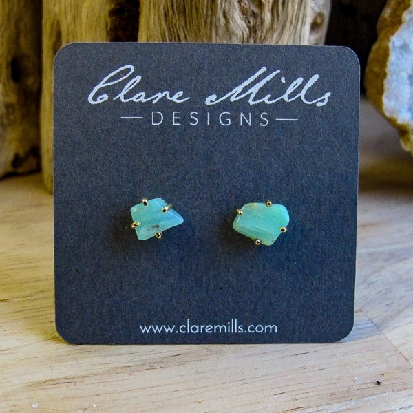Gold Peruvian Opal Stud Earrings