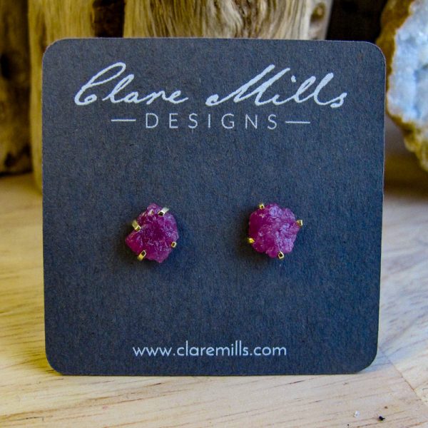 Gold Ruby Stud Earrings