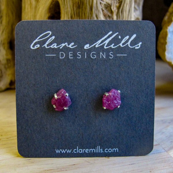 Silver Ruby Stud Earrings