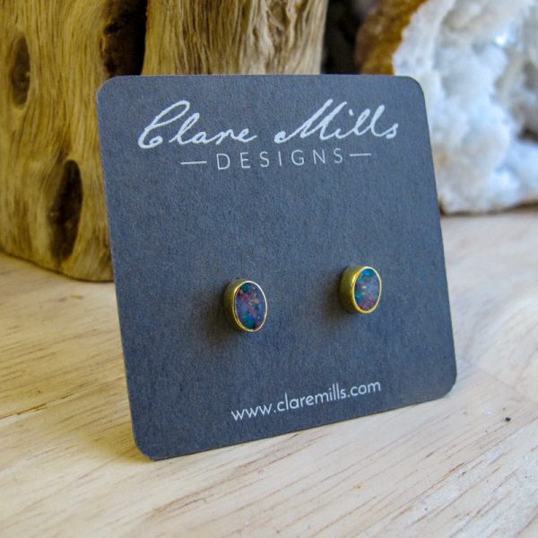 Gold Australian Opal Stud Earrings