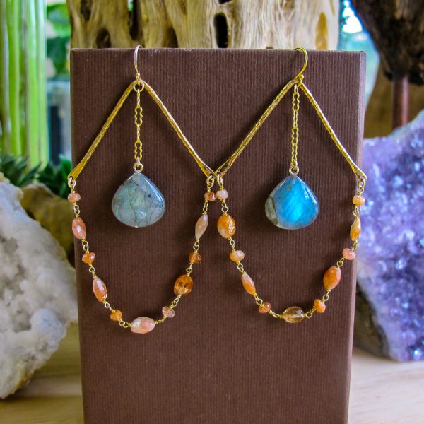 AAA Labradorite & Sunstone Statement Earrings