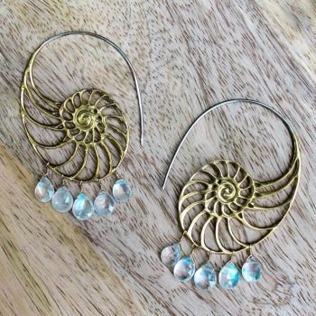 AAA Moonstone Wire-Wrapped Nautilus Earrings – Handmade in the USA