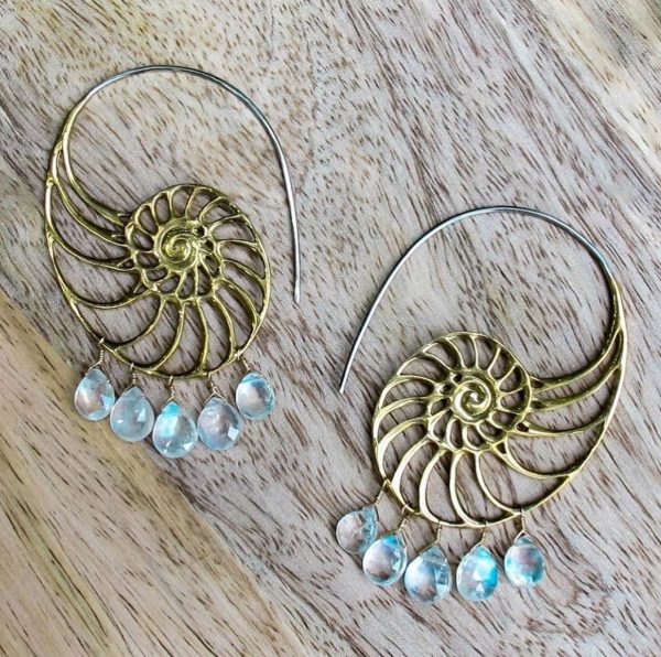 AAA Moonstone Wire-Wrapped Nautilus Earrings – Handmade in the USA - Image 3