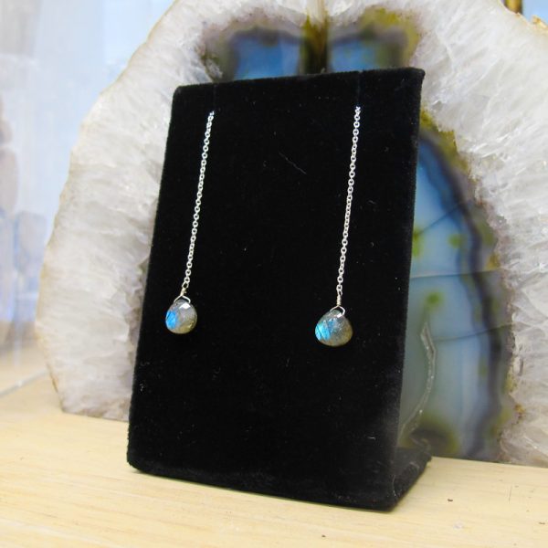 Labradorite Teardrop Threader Earrings - Image 2