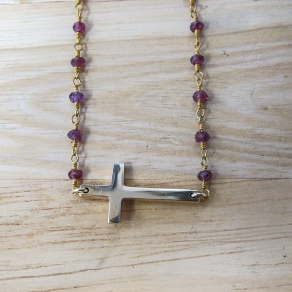 Sideways Cross Necklace on Garnet - Image 3