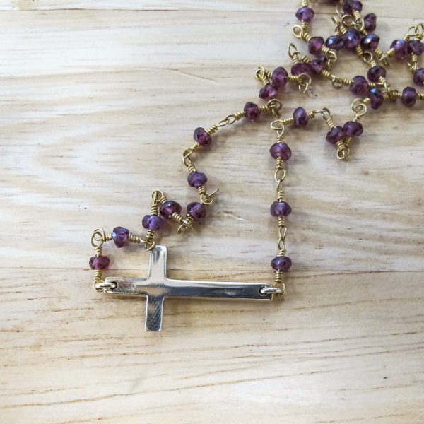 Sideways Cross Necklace on Garnet
