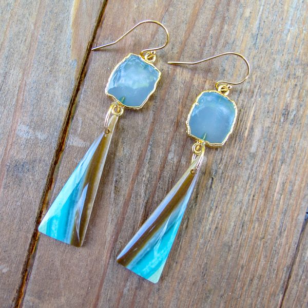 Aquamarine & Opalized Petrified Wood Earrings