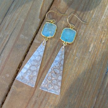 Aquamarine & Fossilized Coral Earrings