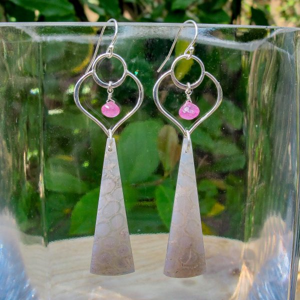 Sapphire & Fossilized Coral Earrings
