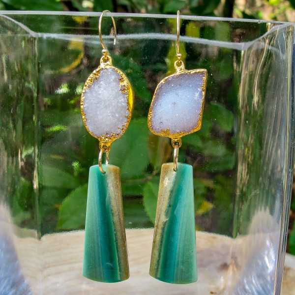 Druzy & Petrified Wood Earrings