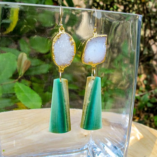 Druzy & Petrified Wood Earrings - Image 3