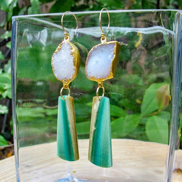 Druzy & Petrified Wood Earrings - Image 2