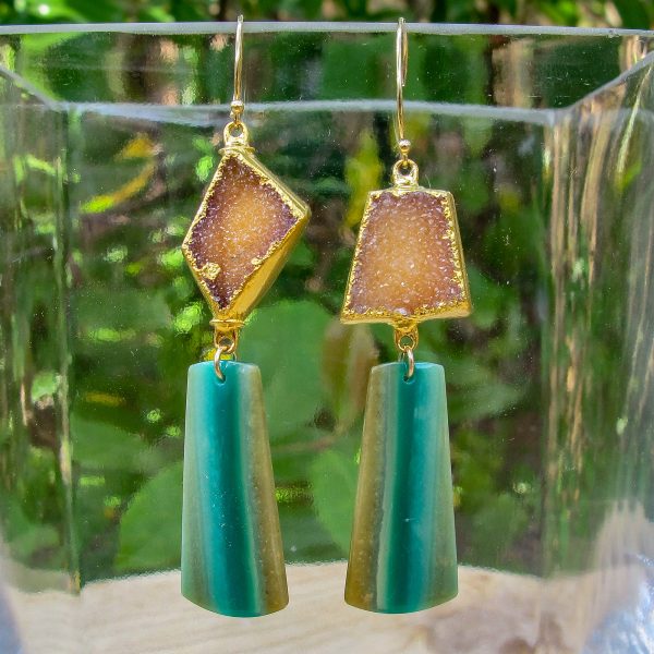 Druzy & Petrified Wood Earrings