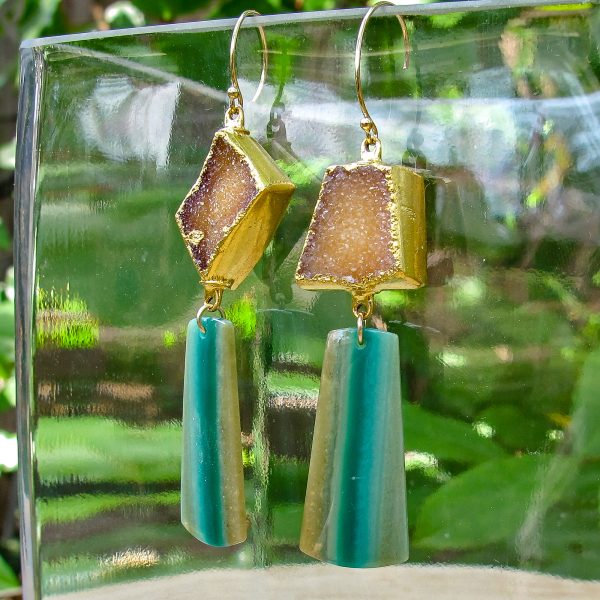 Druzy & Petrified Wood Earrings - Image 3
