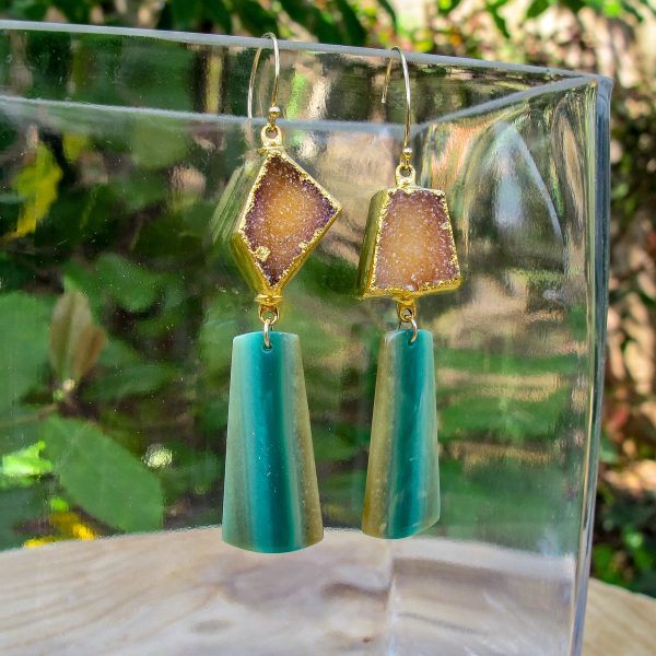 Druzy & Petrified Wood Earrings - Image 2