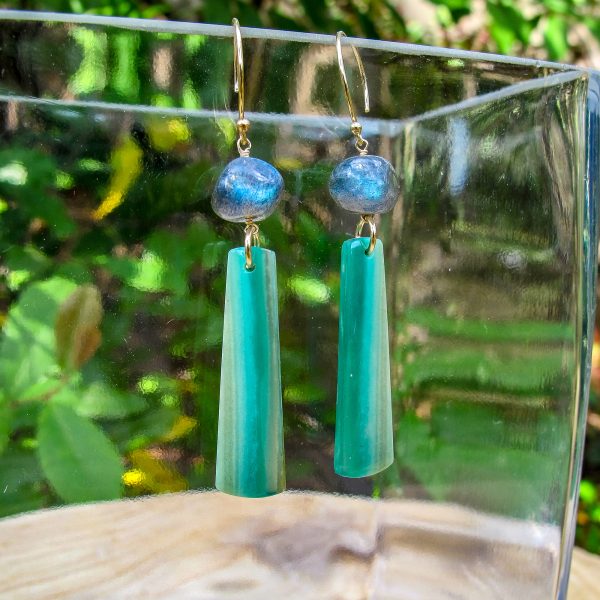Labradorite & Petrified Wood Earrings - Image 2