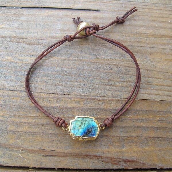 Labradorite & Leather Gemstone Bracelet
