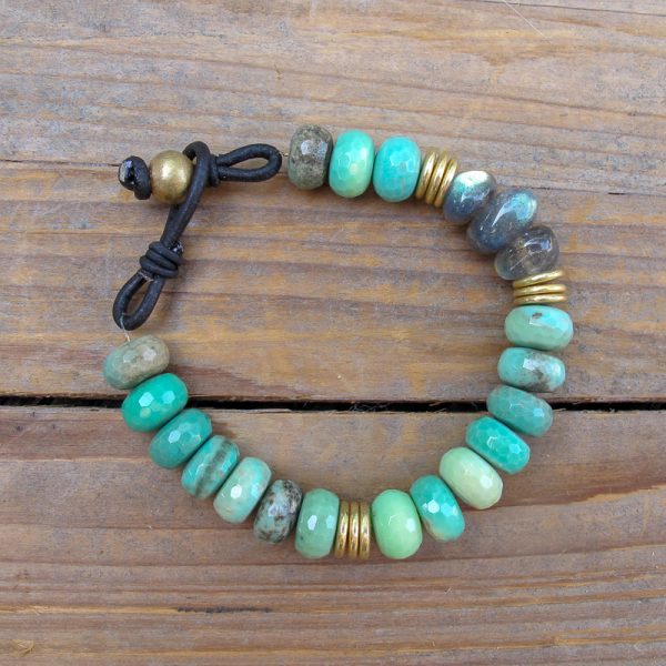Chrysoprase & AAA Labradorite Leather Gemstone Bracelet