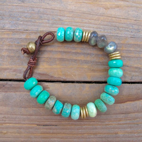 Chrysoprase & AAA Labradorite Leather Gemstone Bracelet