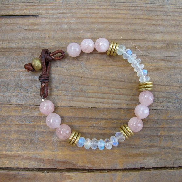 Morganite & AAA Moonstone Leather Gemstone Bracelet