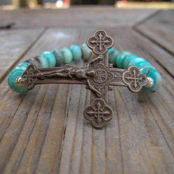Crucifix on Chrysoprase Gemstone Bracelet - Image 2